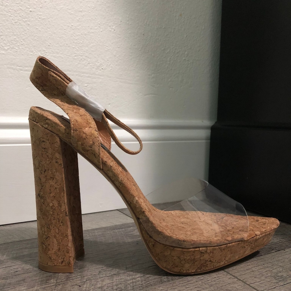Clear cork bottom chunky heels